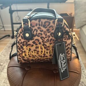 Von Dutch Mini Bag with Leopard Print and Gold Accents